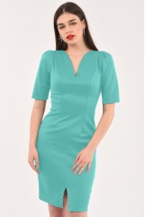CLOSET Turquoise V-Neck Pleated Sleeve Dress