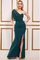 Emerald One Shoulder Front Split Maxi Dress