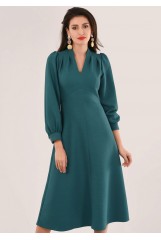 CLOSET Green  V-Neck Puff Sleeve Dress