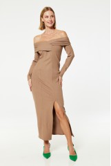 CLOSET Brown Bodycon Long Sleeve Midi Dress