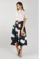 CLOSET Navy Pleated Floral Skirt