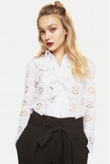 CLOSET White Lace Ruffle Front Shirt 