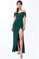 Emerald Off The Shoulder Corset Style Maxi Dress