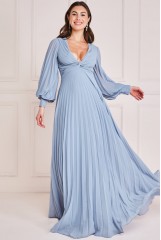 Blue Fully Pleated Chifon Maxi Dress