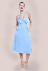 Blue Frilled Halter Neck Strap Midi Dress