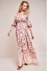 Ivory Ombre Floral Printed Wrap Maxi Dress