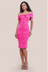 Magenta Front Knot Twist Midi Dress
