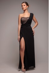 Black One Shoulder Diamante Chiffon Maxi Dress