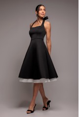 Black Cream Contrast Oraganza Frill Bow Back Halted Midi Dress