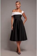 Black One Shoulder A Line Midi Dress