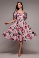 Blush Off Shoulder Floral Bow Back A Line Midi Dress