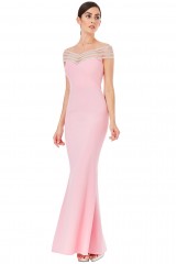 Pink Embellished Neckline Maxi Dress-S