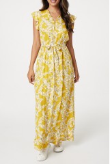 STELLA  Yellow Printed Cap Sleeve Maxi Dress