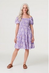 STELLA  Purple Short Sleeves Midi Dress