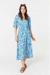 STELLA  Blue Printed Short Sleeve Midi Dress